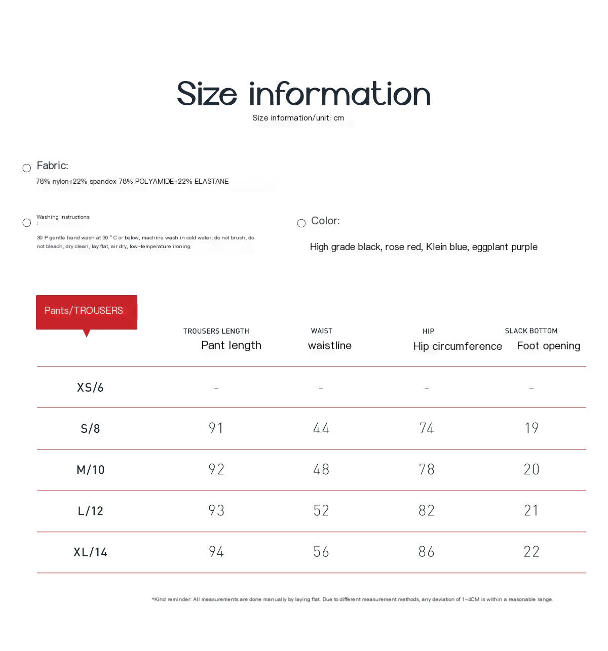 Nüdaura AeroForm Contour Leggings size chart – waist, hip, and pant length in cm for sizes S to XL.