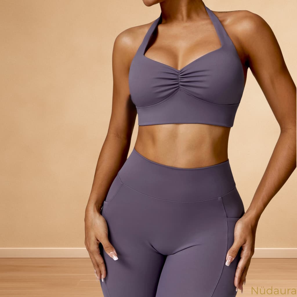 Nüdaura AeroForm Leggings – Muted Plum color, front pose.