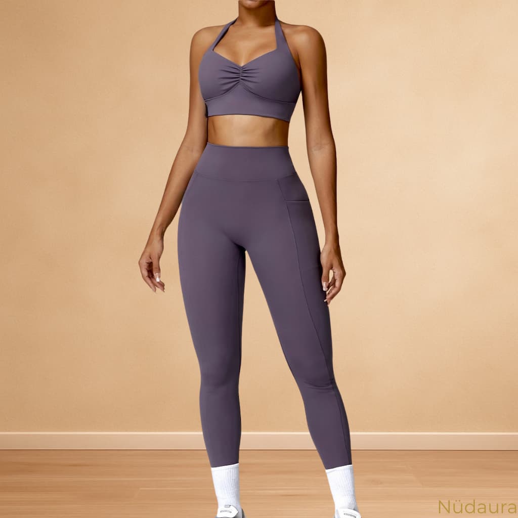 Nüdaura AeroForm Set – Muted Plum color, front full-body pose.