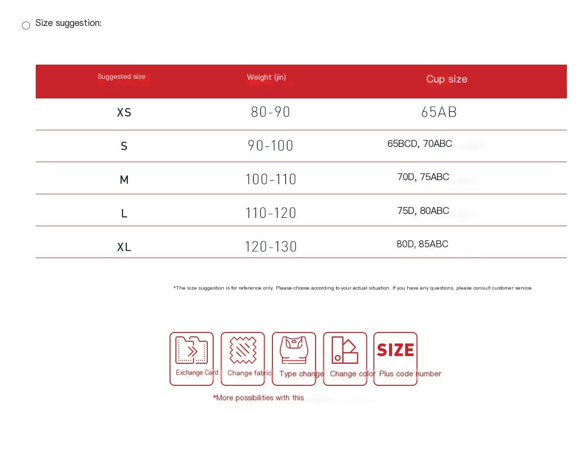 Size guide for Nüdaura AeroForm Tank – suggested fit by weight and cup size, ranging from S to XL.