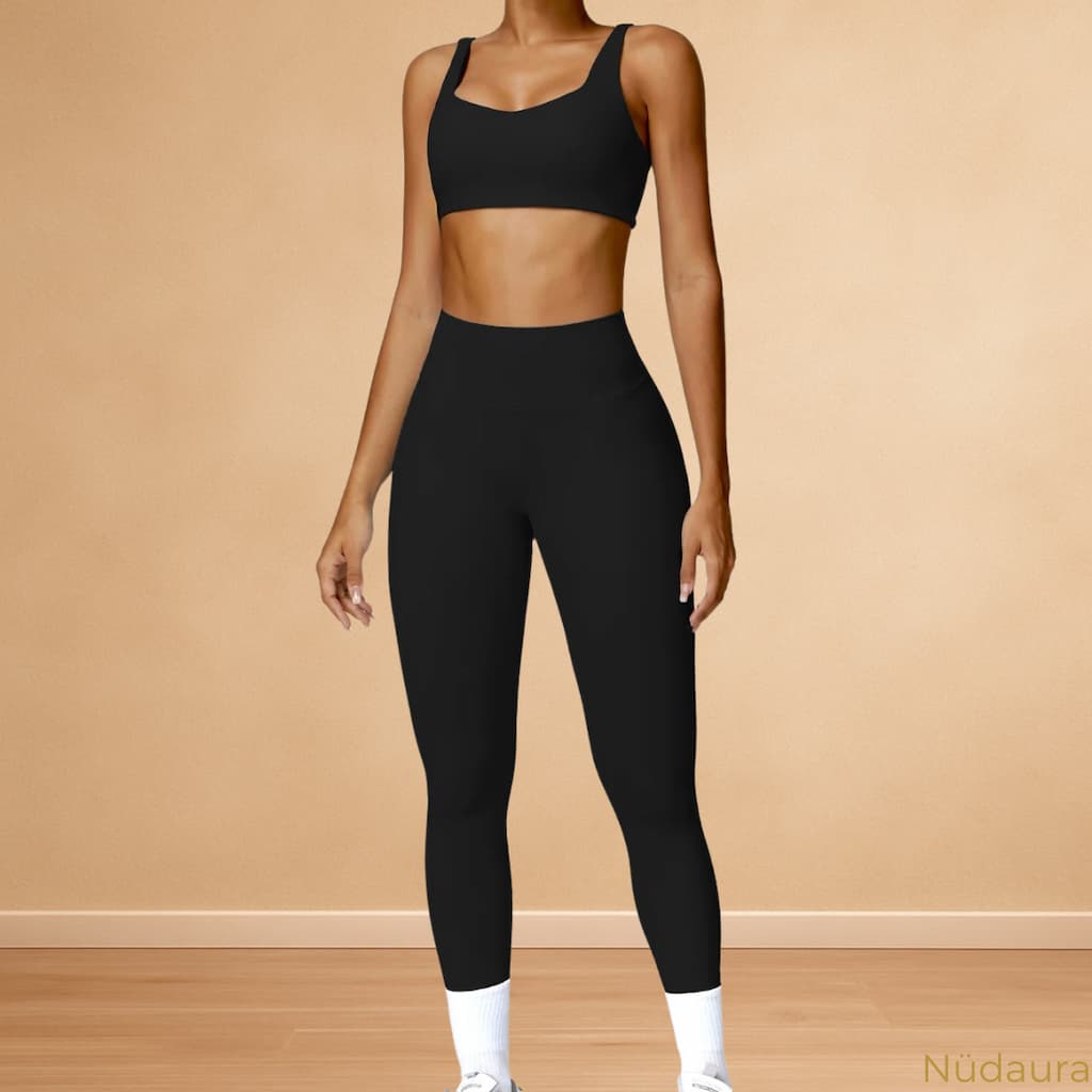 Nüdaura ContourFlow Set – Classic Black color, front full-body pose.