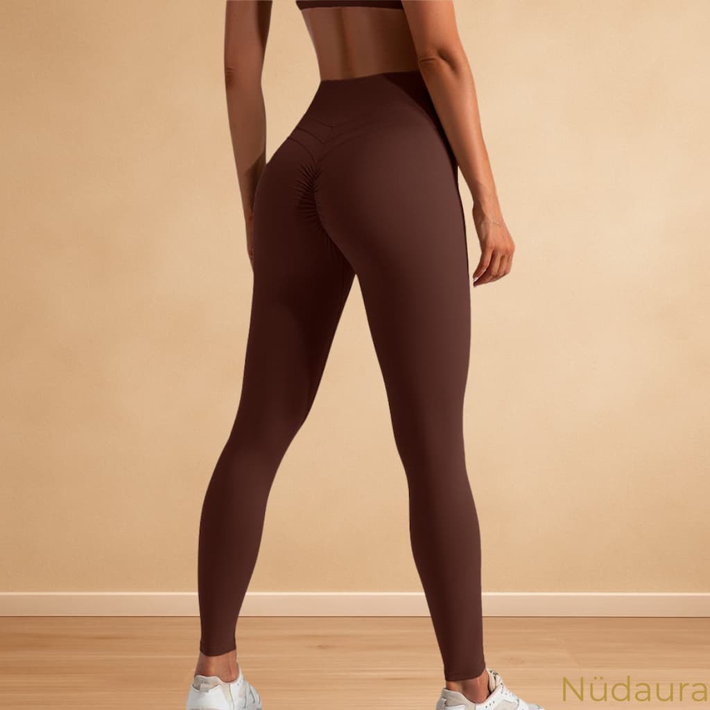 Nüdaura NudeFeel Sculpt Leggings – Deep Brown color, back pose.
