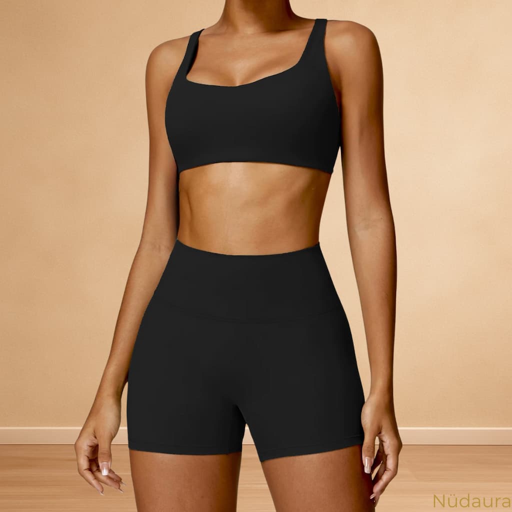 Nüdaura ContourFlow Seamless Duo – Classic Black color, front pose.