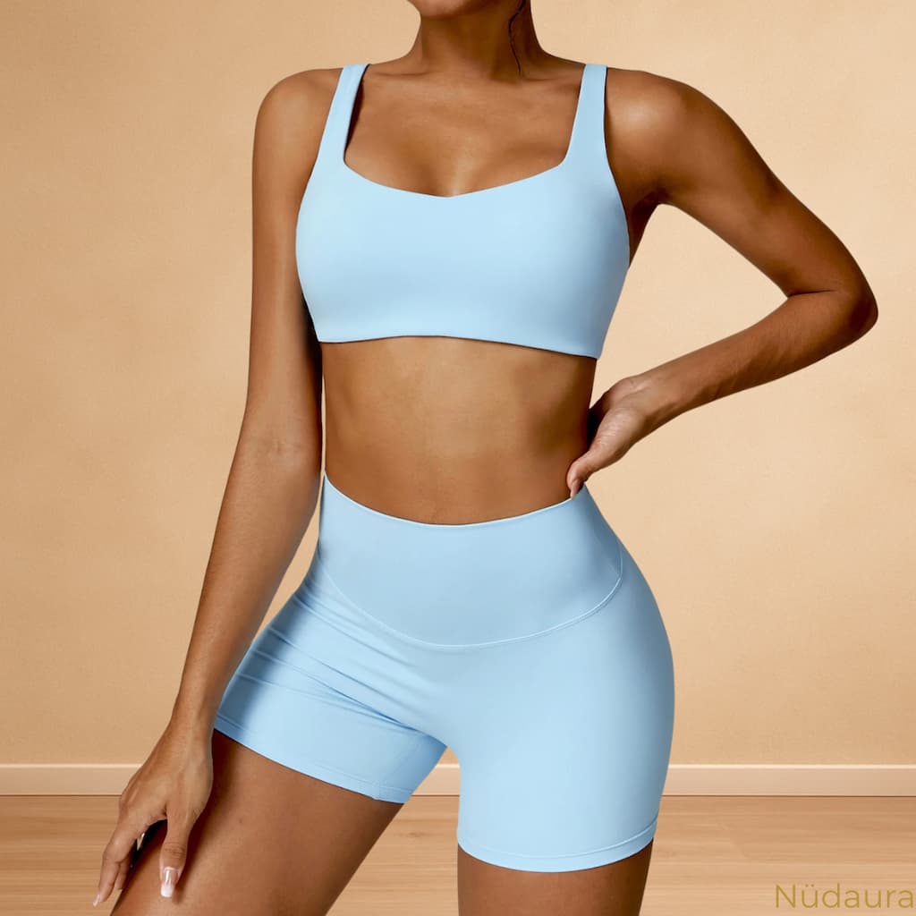 Nüdaura ContourFlow Seamless Duo – Sky Blue color, front pose.