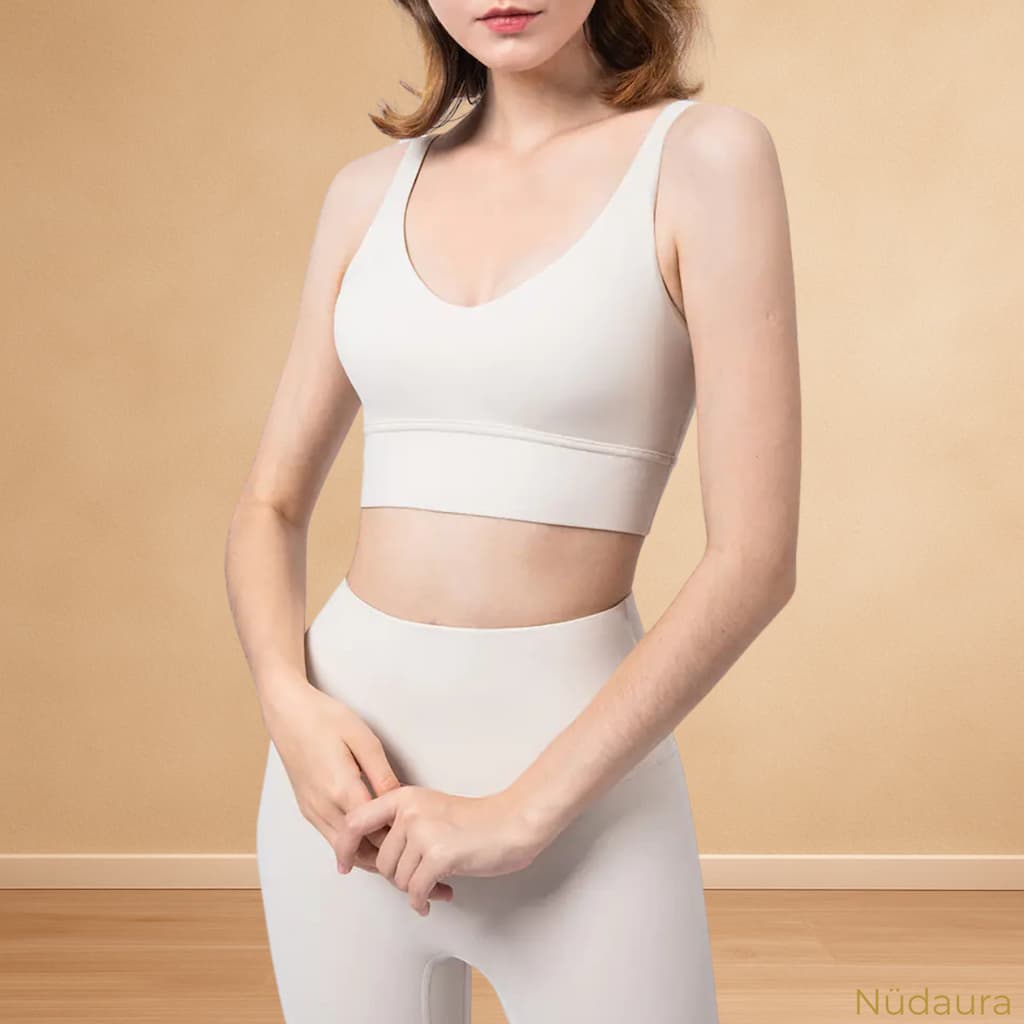 Nüdaura DeepV Bra – Soft Ivory color, front view.
