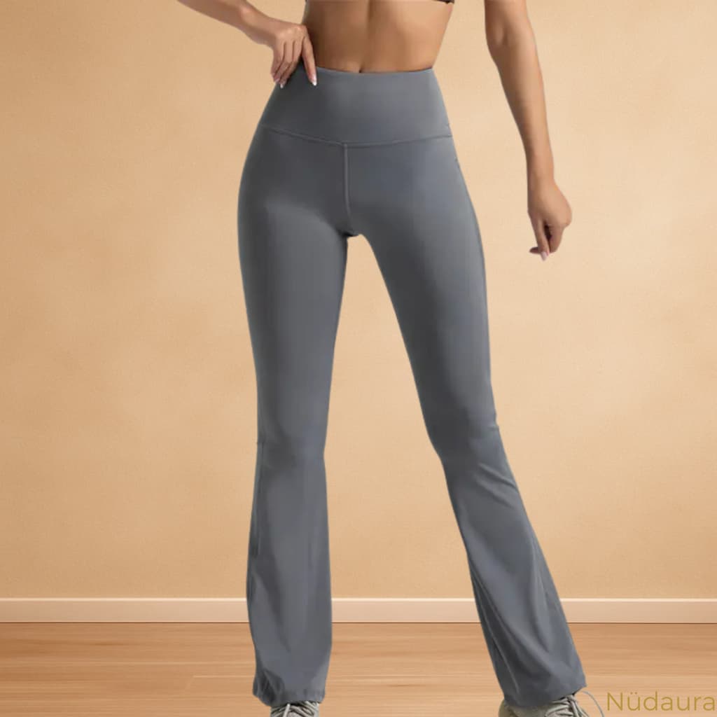 Nüdaura FlareForm Leggings – Pale Gray color, front stance pose.
