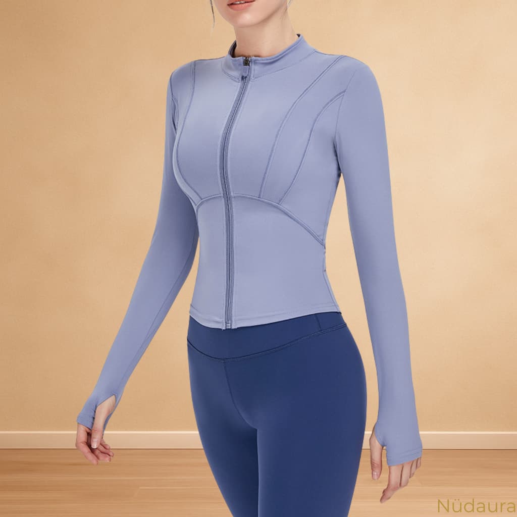 Nüdaura ThermalFlow Jacket – Medium Blue color, front pose.