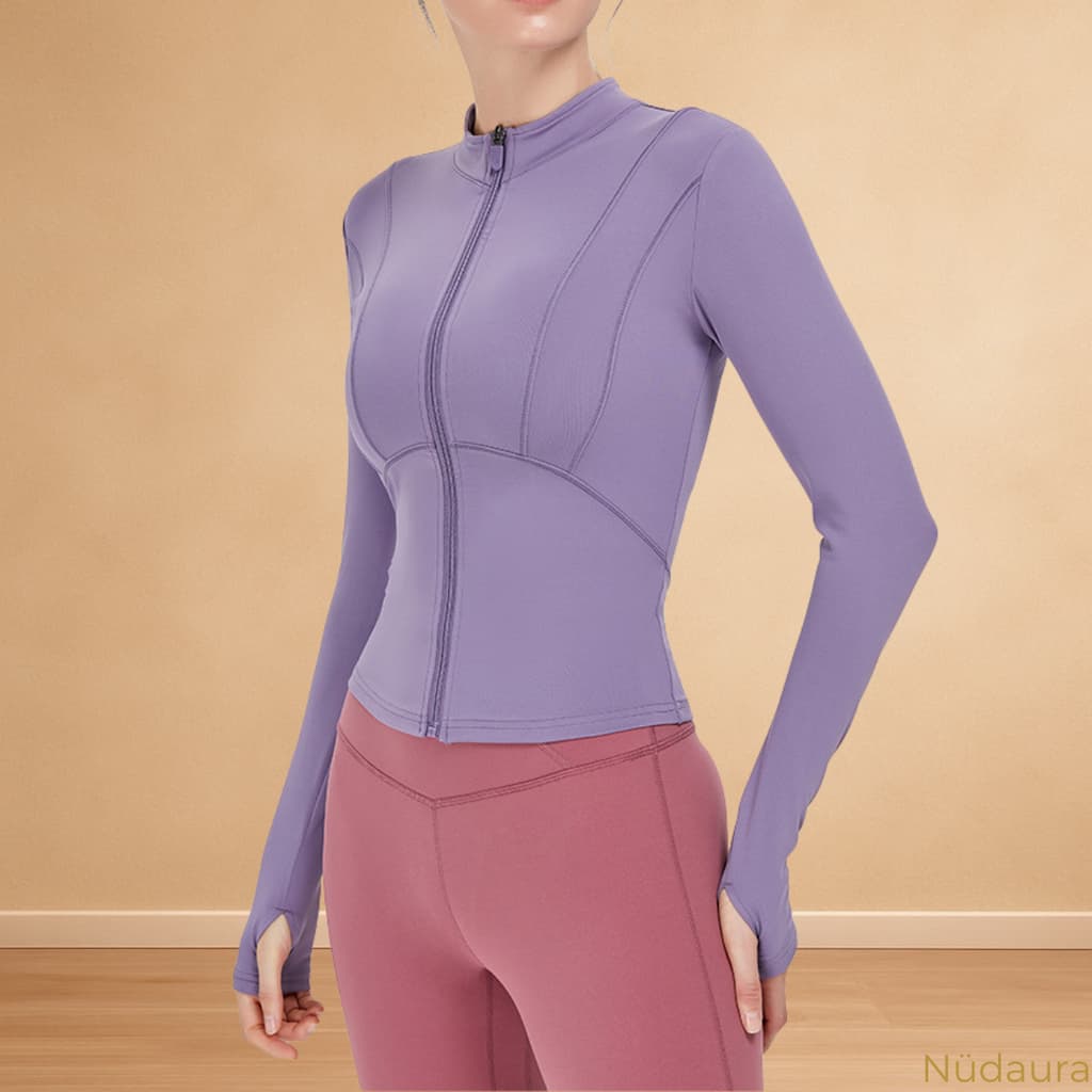 Nüdaura ThermalFlow Jacket – Muted Purple color, front pose.